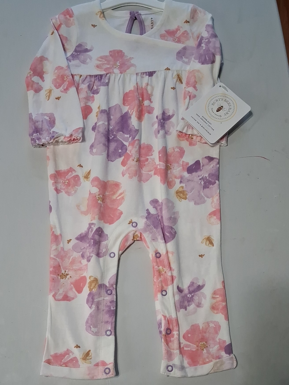 Floral Watercolor Baby Girl Romper-Pink & Lavender Burt Bee Baby Organic Cotton